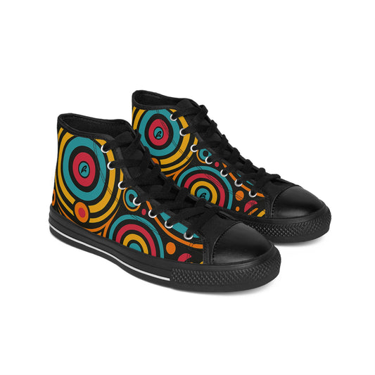 Colorful Women's High-Top Sneakers, Funky Retro Shoes, Unique Stylish Footwear, Gift for Her, Trendy Fashion Sneakers