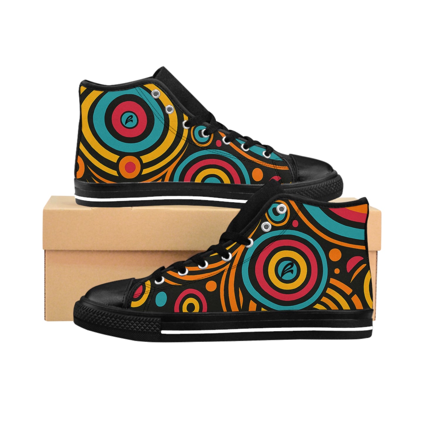 Colorful Women's High-Top Sneakers, Funky Retro Shoes, Unique Stylish Footwear, Gift for Her, Trendy Fashion Sneakers